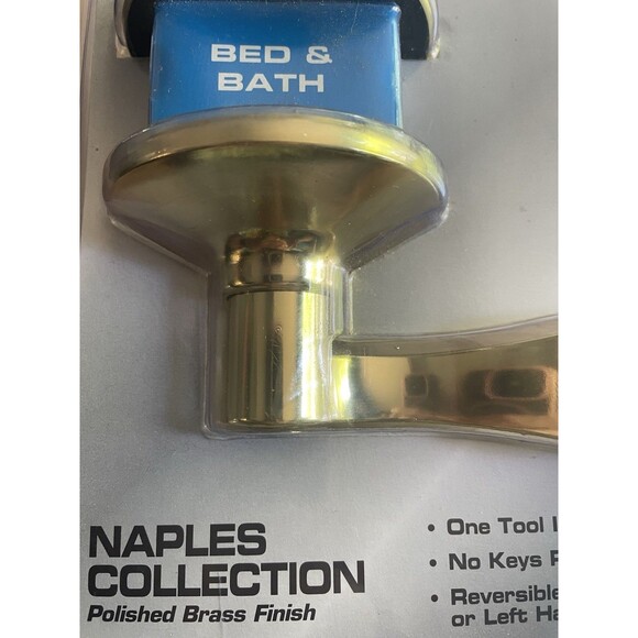 Naples Collection Polished Brass Defiant Bed/bath Door Handle Right or Left - Picture 3 of 4